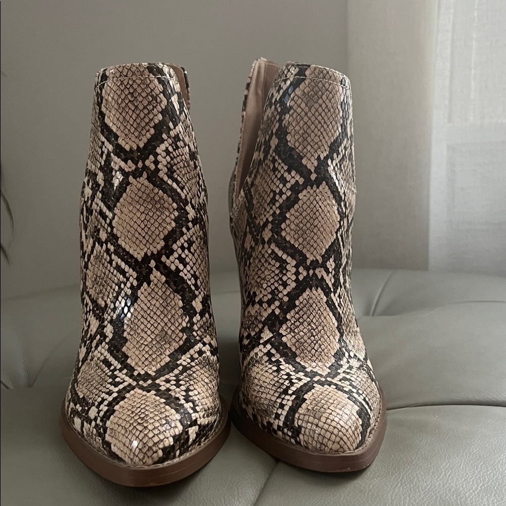Abound Beige and Black Snakeskin Ankle Booties